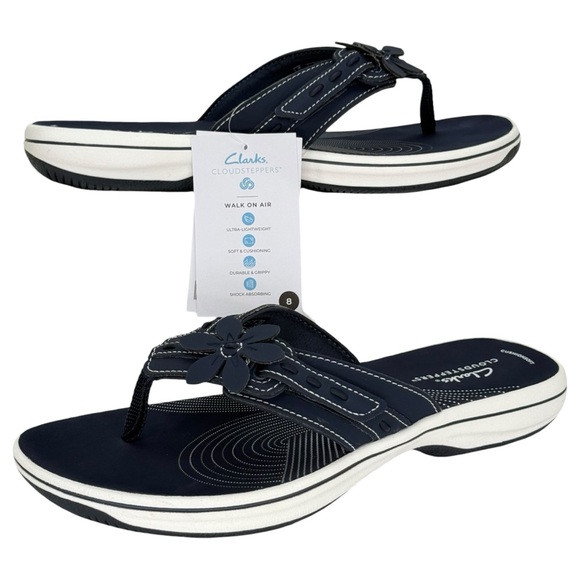 Clarks Breeze Opal Navy Faux Leather Womens Thong Sandals Size 8M - Picture 12 of 12